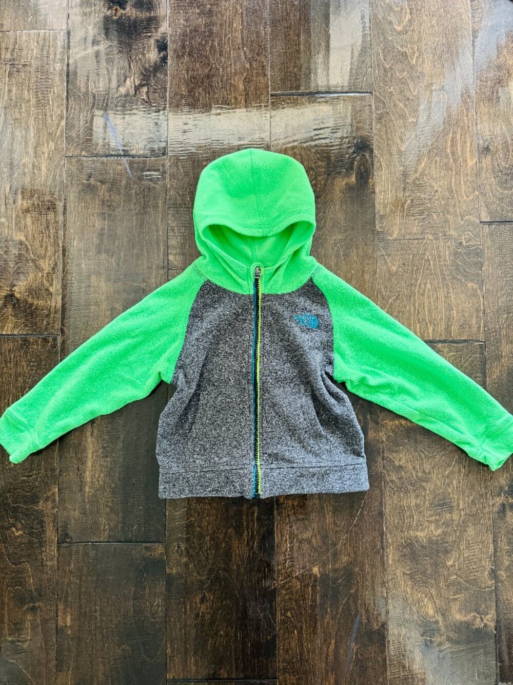 The North Face Full Zip Hoodie Jacket Toddler Boy 3T Green Grey Two Pockets